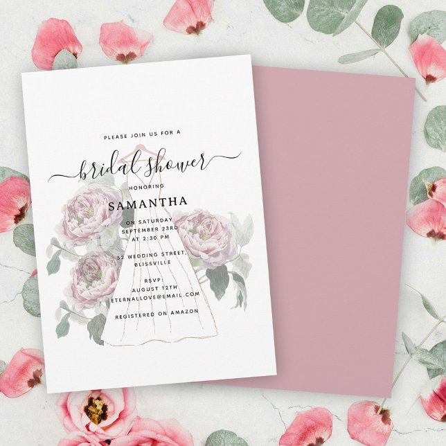 Hand Drawn Wedding Dress Floral Bridal Shower Invitation (Hand Drawn Wedding Dress Floral Bridal Shower Invitation)