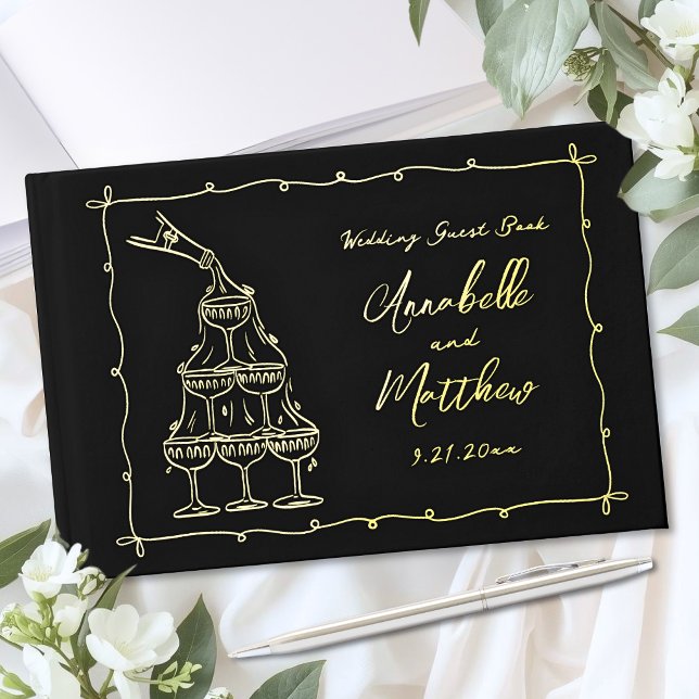 Hand Drawn Wedding Gold Guest Book (Hand Drawn Wedding Gold Foil Guest Book)
