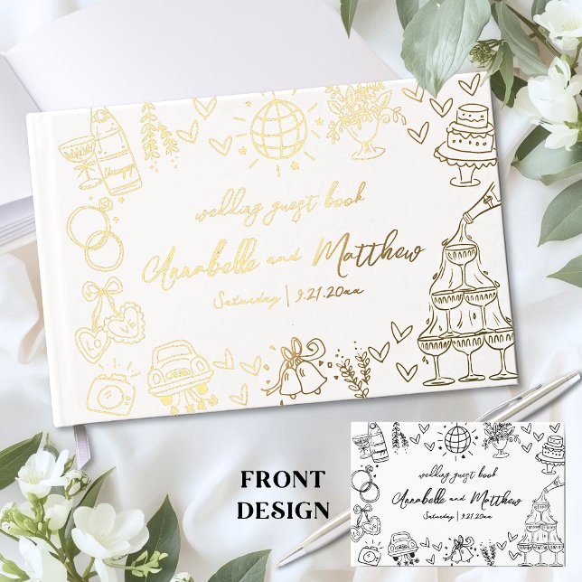 Hand Drawn Wedding Guest Book (Hand Drawn Wedding Foil Guest Book)