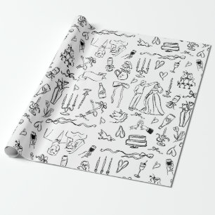 hand drawn wedding marriage bridal toile wrapping paper