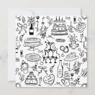 hand drawn wedding marriage champagne fountain invitation