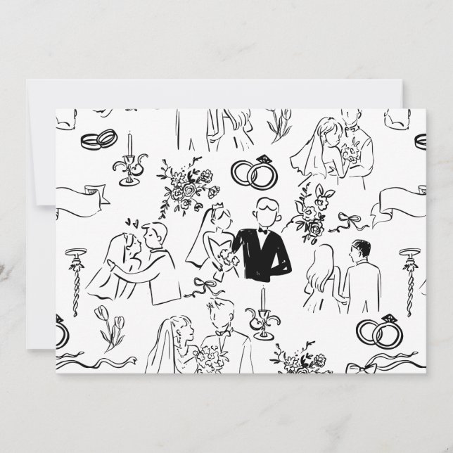 hand drawn wedding marriage engagement proposal invitation (Front)