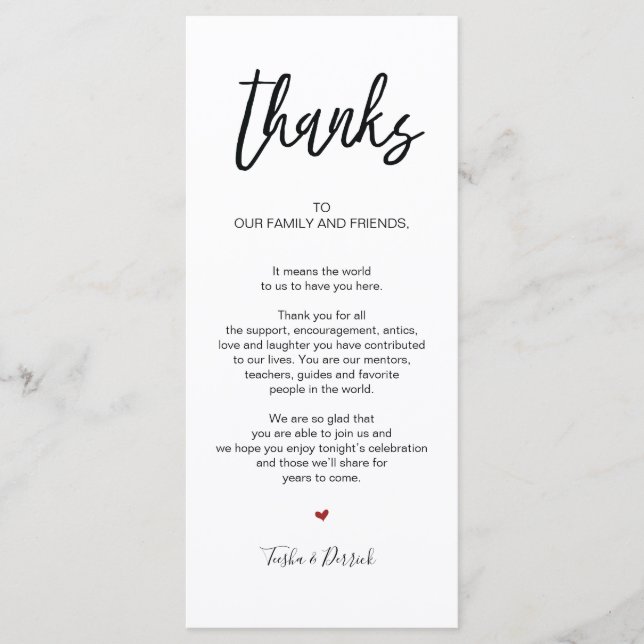 Hand drawn wedding Thank you Place Setting Card (Front)