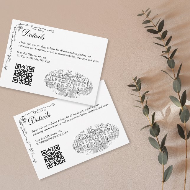 Hand Drawn Wedding Venue Mansion Illustration RSVP Enclosure Card (Creator Uploaded)