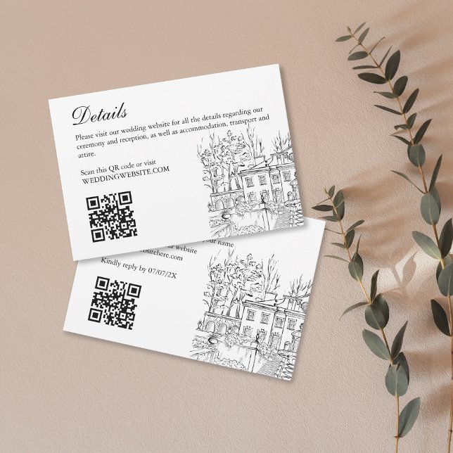 Hand Drawn Wedding Venue Mansion Illustration RSVP Enclosure Card (CUSTOM HAND DRAWN wedding venue illustration)