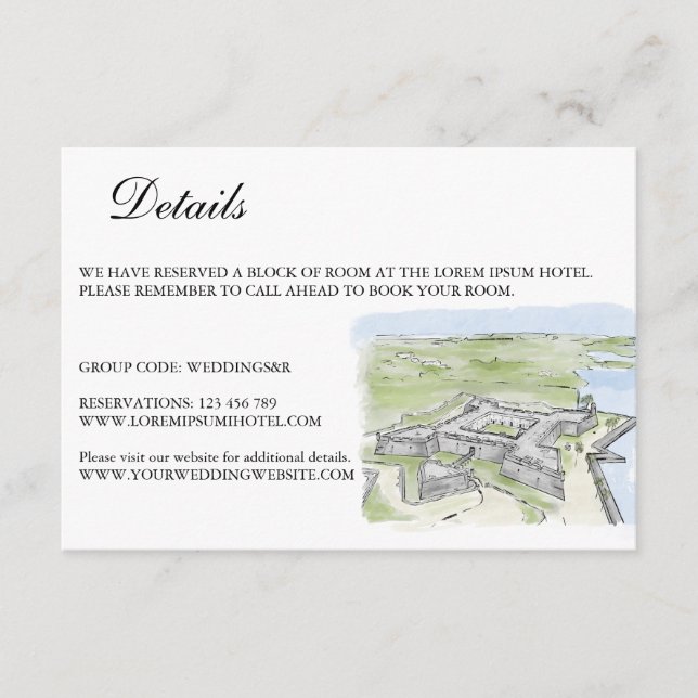 Hand Drawn Wedding Venue Mansion Illustration RSVP Enclosure Card (Front)