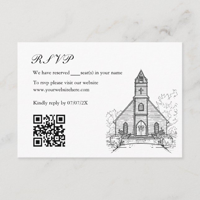Hand Drawn Wedding Venue Mansion Illustration RSVP Enclosure Card (Front)