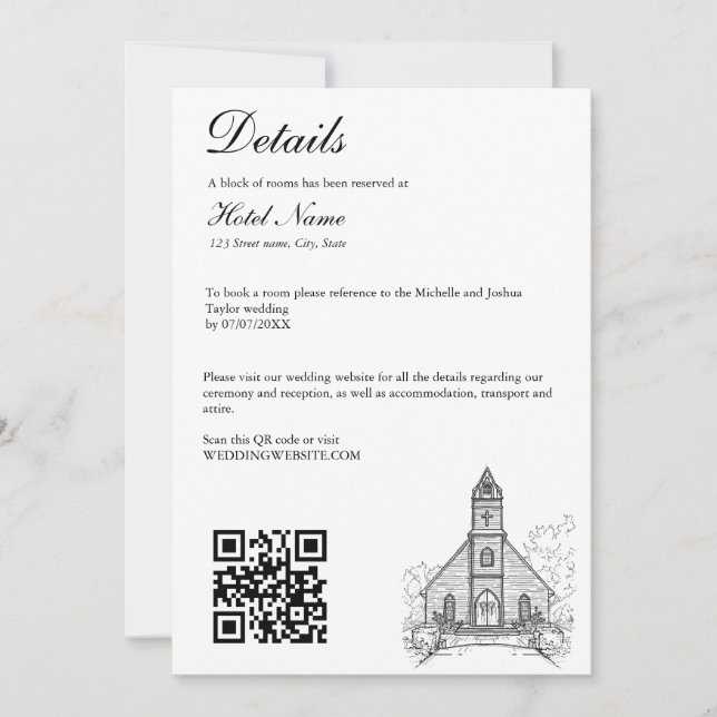 Hand Drawn Wedding Venue Mansion Illustration RSVP Invitation (Front)