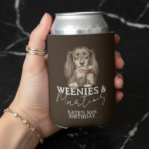 Hand Drawn Weenies and Martinis Dachshund Can Cooler