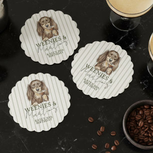 Hand Drawn Weenies and Martinis Dachshund Paper Coaster