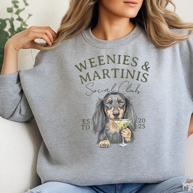 Hand Drawn Weenies and Martinis Dachshund Sweatshirt (Elevate your party apparel with this Hand Drawn Weenies and Martinis Dachshund sweatshirt! )