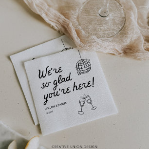 Hand Drawn We're So Glad You're Here Wedding Napkin