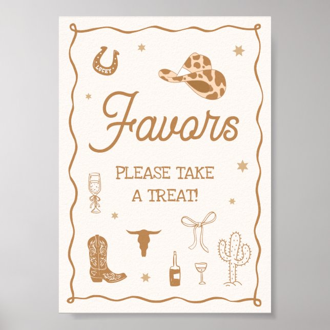 Hand Drawn Western Bridal Shower Favour Poster (Front)