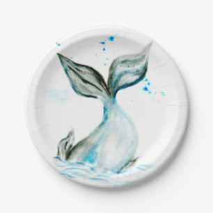 Hand drawn whale tail paper plate