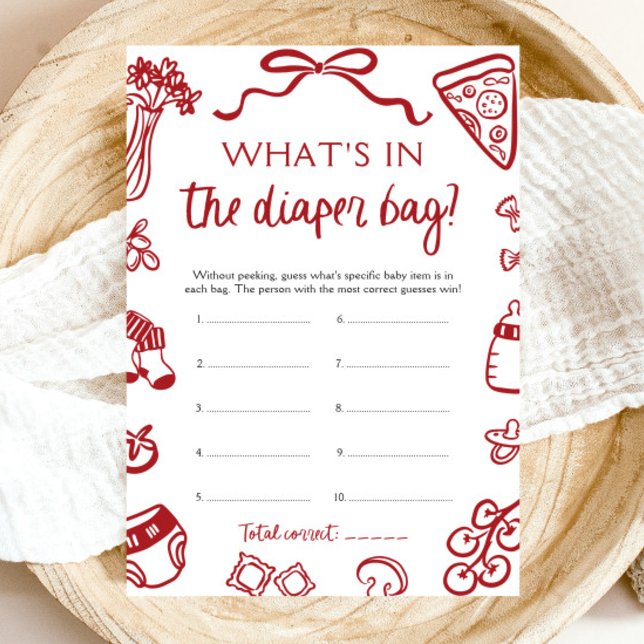 Hand Drawn What's In The Diaper Bag Baby Shower Invitation (Hand Drawn What's In The Diaper Bag Baby Shower Game)