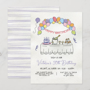 Hand Drawn Whimsical Adult Birthday Party Invitation