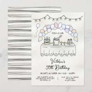 Hand Drawn Whimsical Adult Birthday Party Invitation