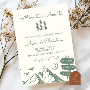 Hand Drawn Whimsical Adventure Await Couple Shower Invitation