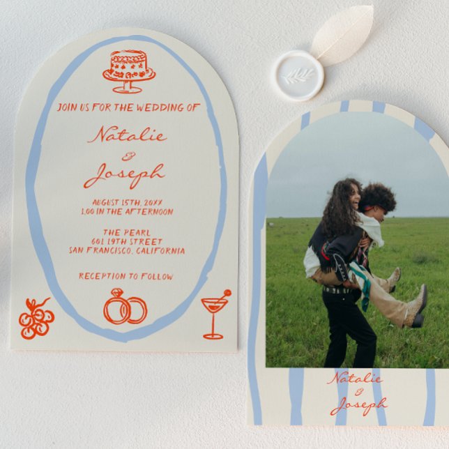 Hand Drawn Whimsical Arched Unique Photo Wedding Invitation (Creator Uploaded)