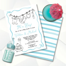 Hand drawn whimsical Baby Shower Clothesline Boy
