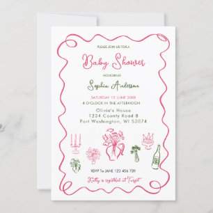Hand Drawn Whimsical Baby Shower  Invitation