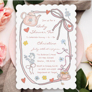 Hand Drawn Whimsical Baby Shower Tea Party Invitation