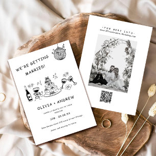 Hand Drawn Whimsical Black and White Wedding Invitation