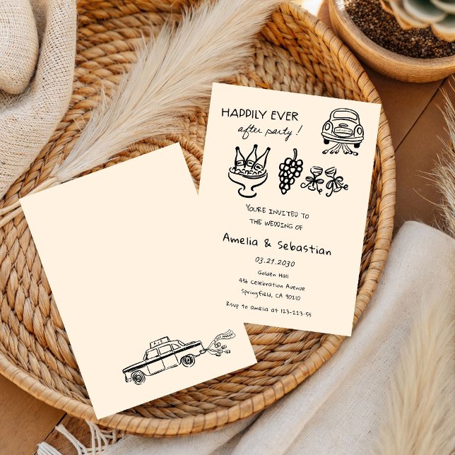 Hand Drawn Whimsical Black Wedding Doodle  Invitation (Creator Uploaded)
