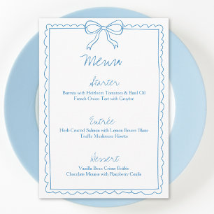 Hand Drawn Whimsical Blue Bow Sketch Bridal Shower Menu