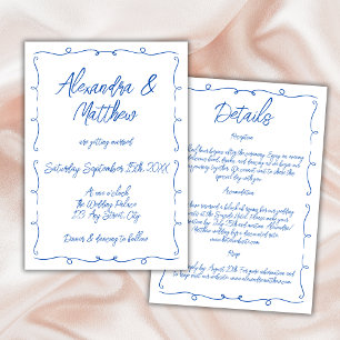 Hand Drawn Whimsical Blue Colourful Funky Wedding Invitation