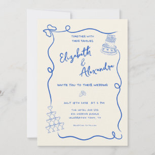 Hand Drawn Whimsical Blue Wedding Invitation