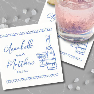 Hand Drawn Whimsical Blue Wedding Napkin
