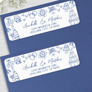 Hand Drawn Whimsical Blue Wedding Return Address