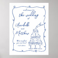 Hand Drawn Whimsical Blue Wedding Welcome Sign