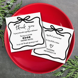 Hand Drawn Whimsical Bow Small Business Thank You Square Business Card