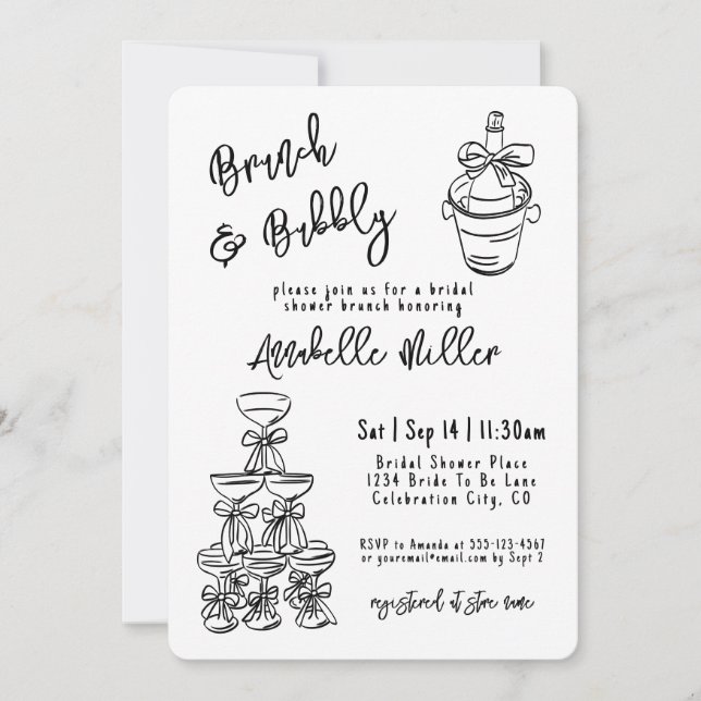 Hand Drawn Whimsical Bridal Shower Invitation (Front)