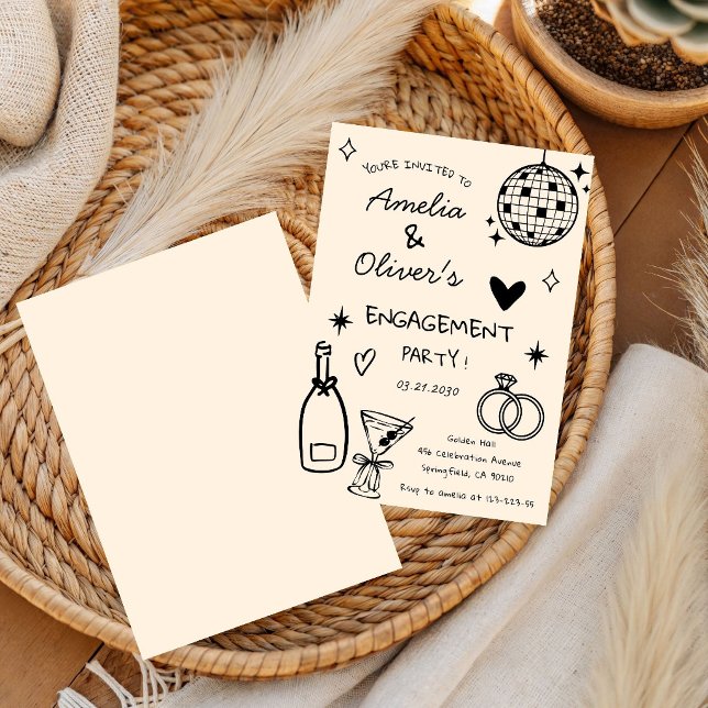 Hand Drawn Whimsical Champagne Disco Engagement Invitation (Creator Uploaded)