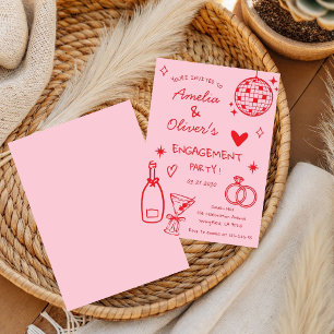 Hand Drawn Whimsical Champagne Disco Engagement Invitation