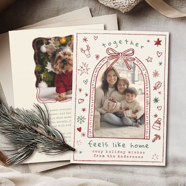 Hand Drawn Whimsical Christmas Bow Doodle Photo Holiday Card (Creator Uploaded)