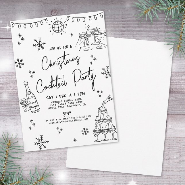Hand Drawn Whimsical Christmas Cocktail Party Invitation (Hand Drawn Whimsical Christmas Cocktail Party Invitation)