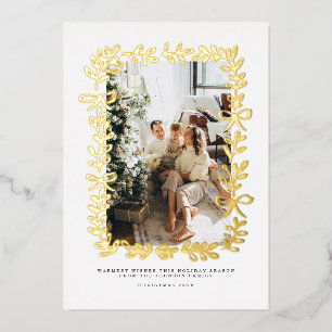 Hand Drawn Whimsical Christmas Family Photo Foil Holiday Card