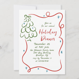 Hand Drawn Whimsical Christmas Holiday Dinner Invitation