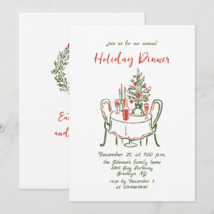 Hand Drawn Whimsical Christmas Holiday Dinner Invitation