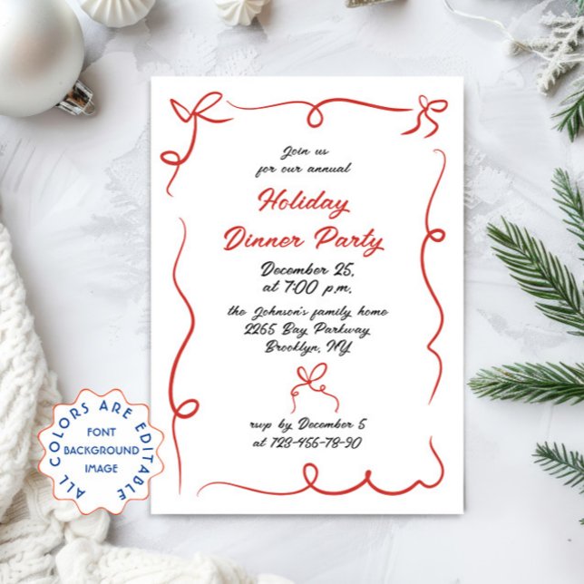 Hand Drawn Whimsical Christmas Holiday Dinner Invitation (Creator Uploaded)