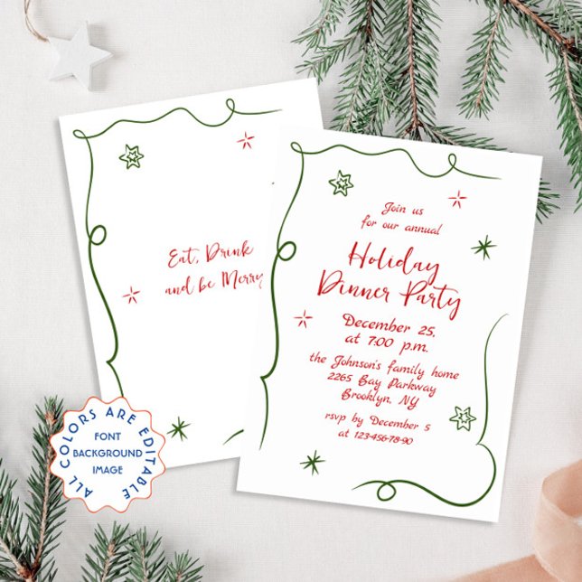Hand Drawn Whimsical Christmas Holiday Dinner Invitation (Creator Uploaded)