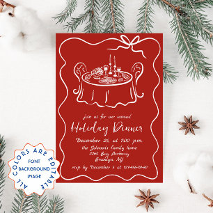 Hand Drawn Whimsical Christmas Holiday Dinner Invitation