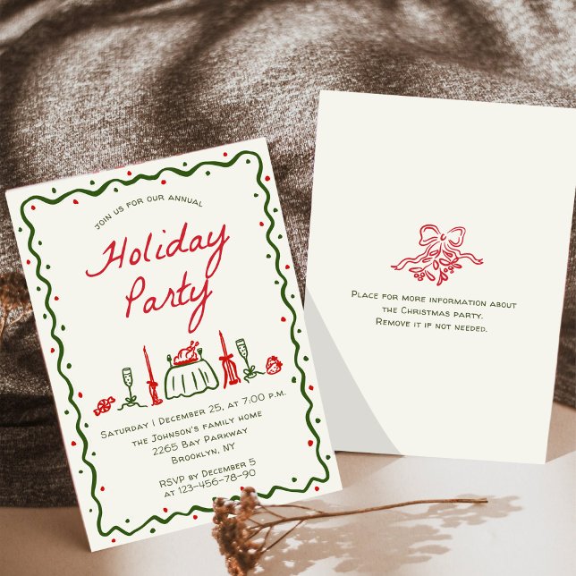 Hand Drawn Whimsical Christmas Holiday Dinner Invitation (Creator Uploaded)