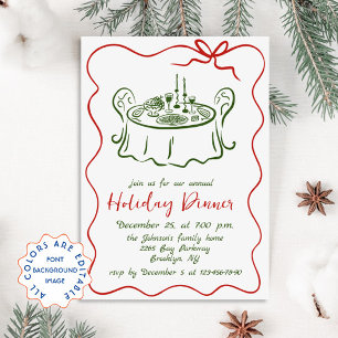 Hand Drawn Whimsical Christmas Holiday Dinner Invitation