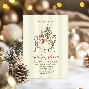 Hand Drawn Whimsical Christmas Holiday Dinner Invitation