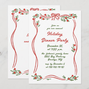 Hand Drawn Whimsical Christmas Holiday Dinner Invitation